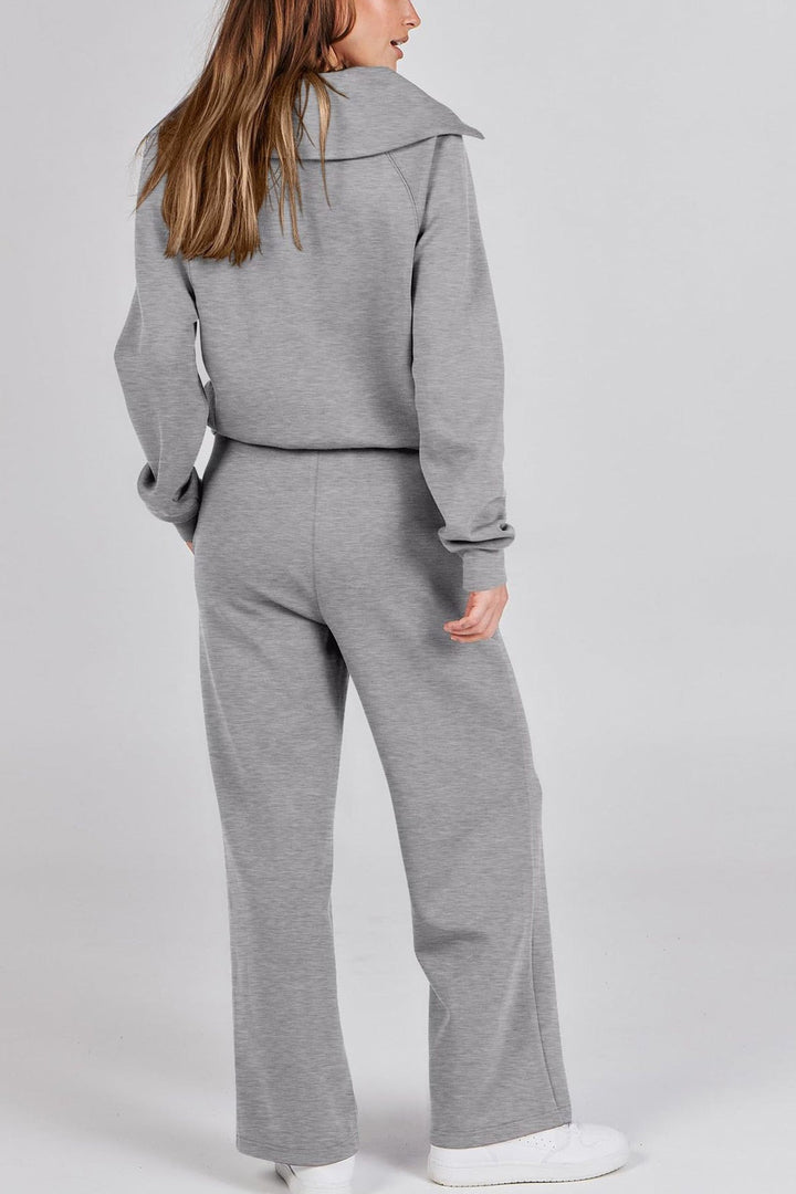 Stilla | Sæt Lange Bukser Med Bred Ben og Lynlås Sweatshirt Med Slå