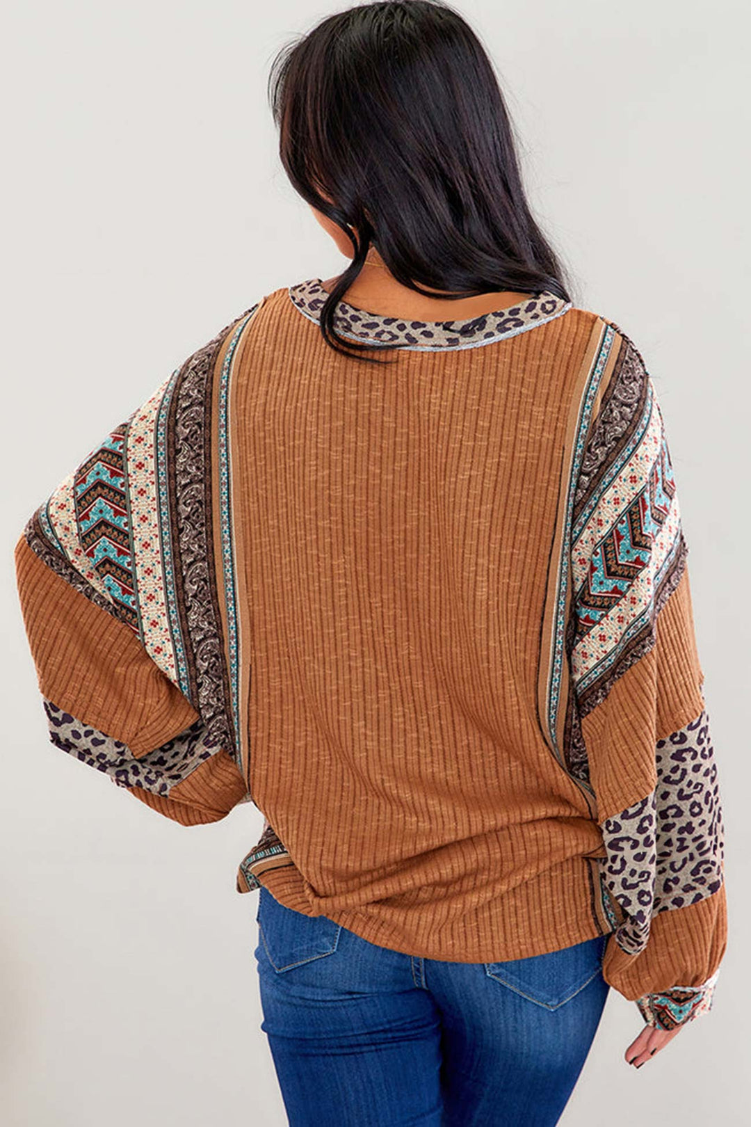 Stilla | Stripeet Pullover Med Leopardkontrast