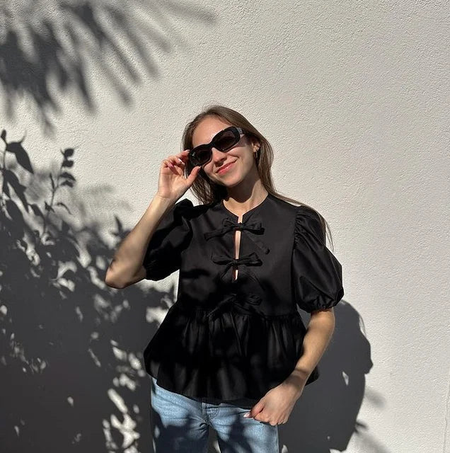 Stilla | Trendy bluse med leopardprint med pufærmer