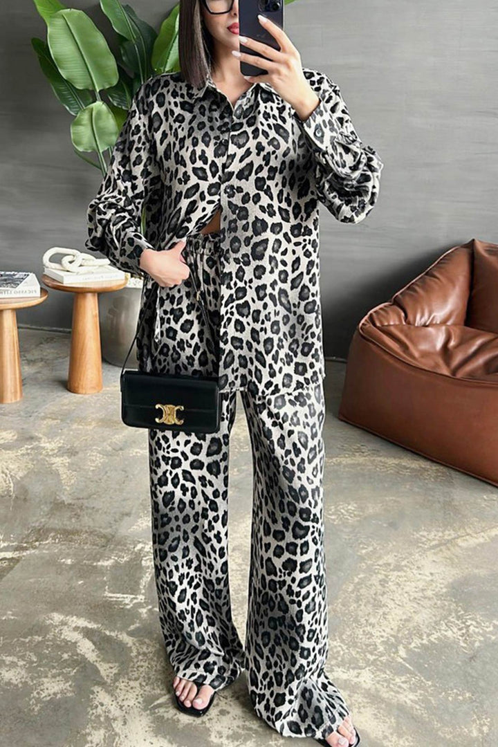 Stilla | Langærmet Blusesæt Med Leopardprint