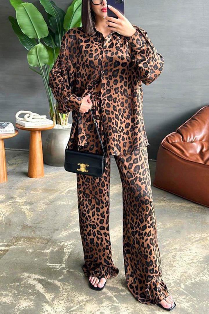Stilla | Langærmet Blusesæt Med Leopardprint