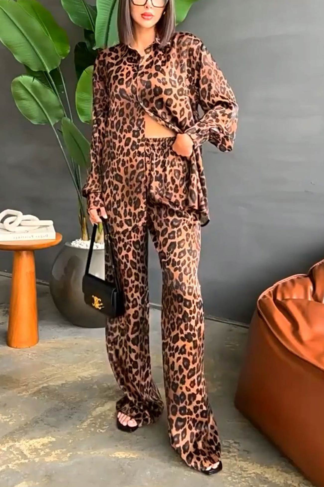 Stilla | Langærmet Blusesæt Med Leopardprint