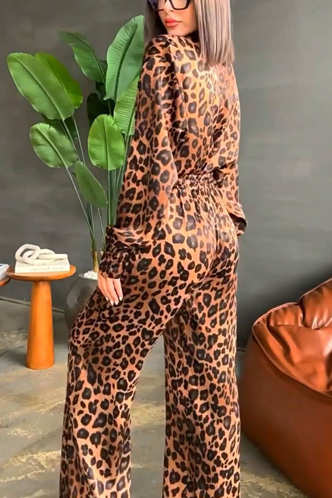 Stilla | Langærmet Blusesæt Med Leopardprint