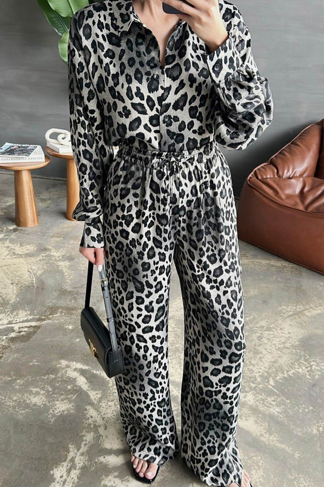 Stilla | Langærmet Blusesæt Med Leopardprint