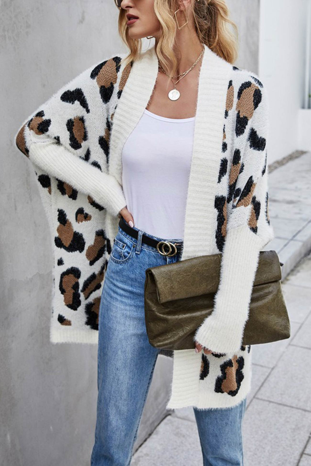 Stilla | Åben Leopardmønster Cardigan Foran