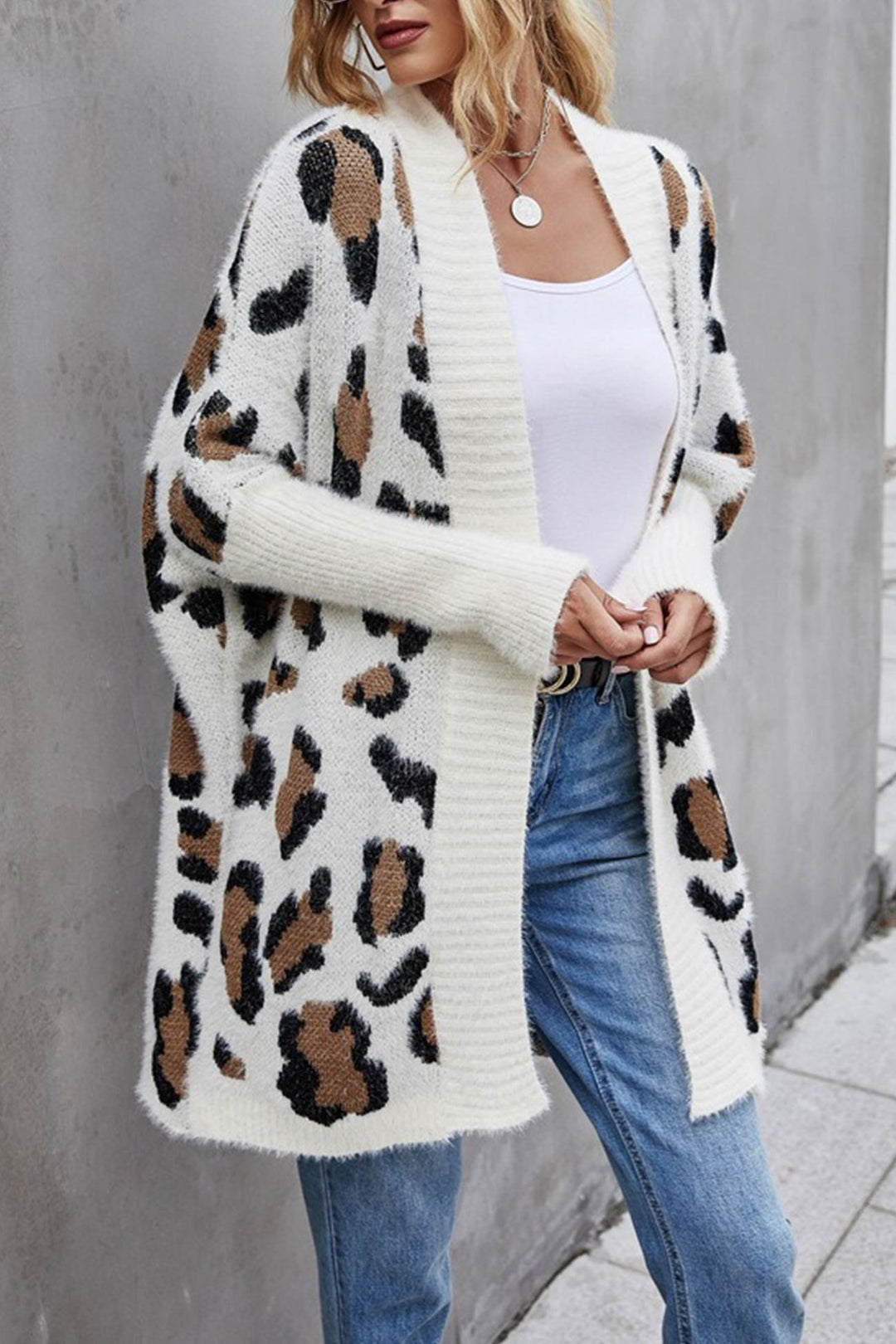 Stilla | Åben Leopardmønster Cardigan Foran