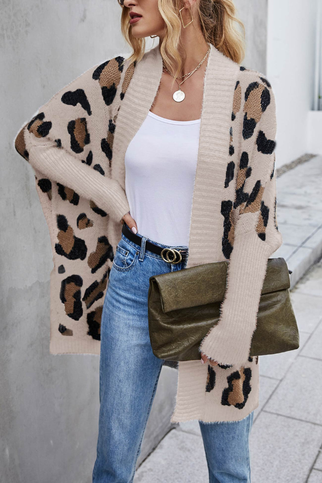 Stilla | Åben Leopardmønster Cardigan Foran