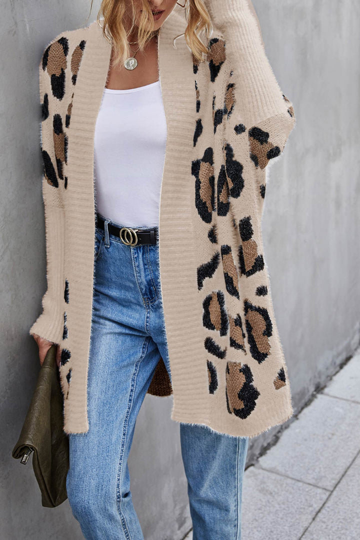 Stilla | Åben Leopardmønster Cardigan Foran