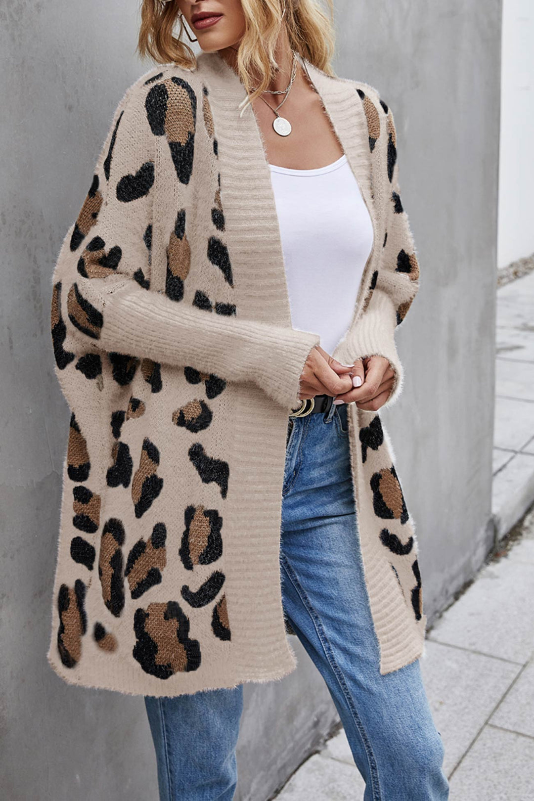 Stilla | Åben Leopardmønster Cardigan Foran