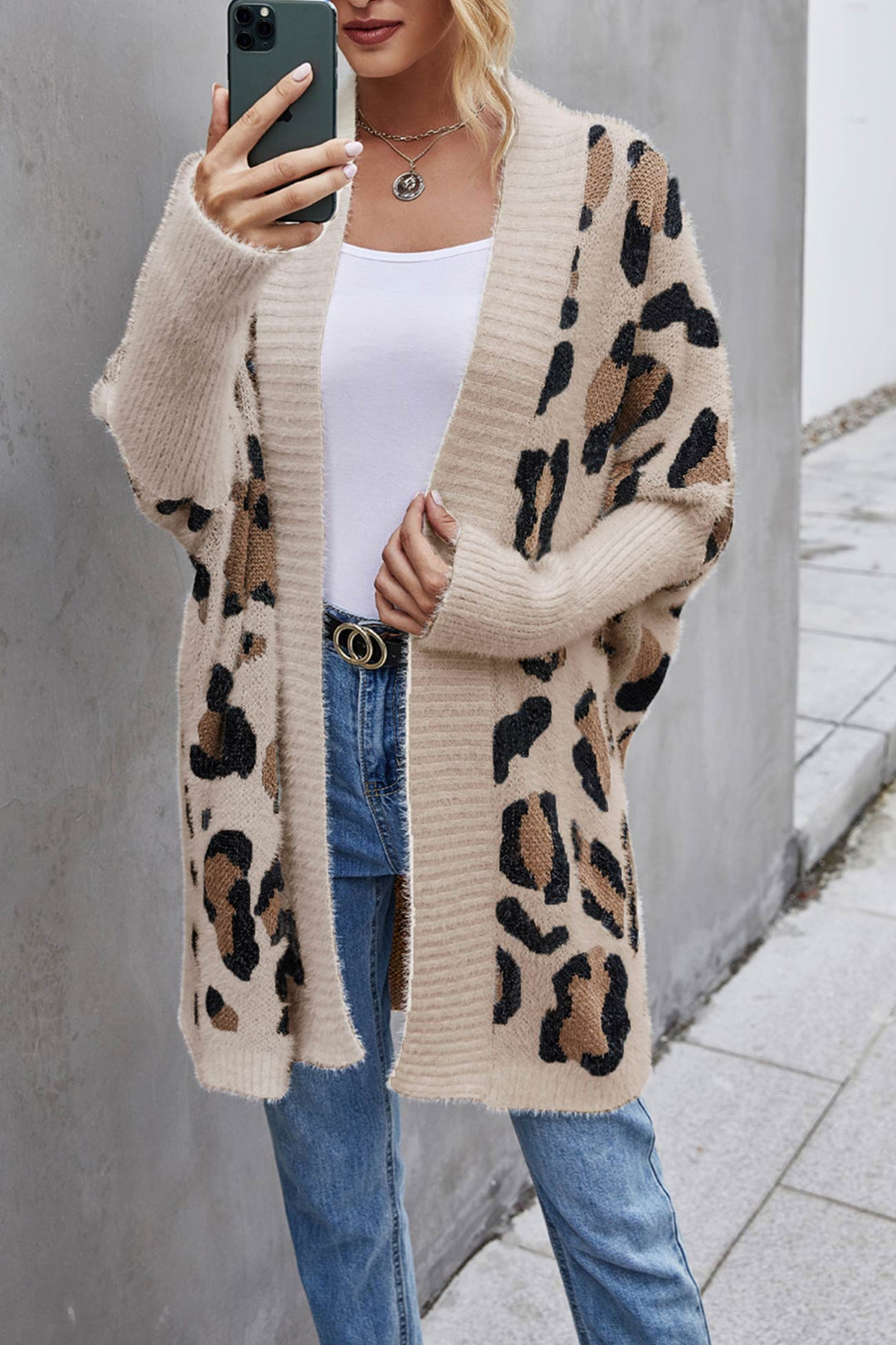 Stilla | Åben Leopardmønster Cardigan Foran