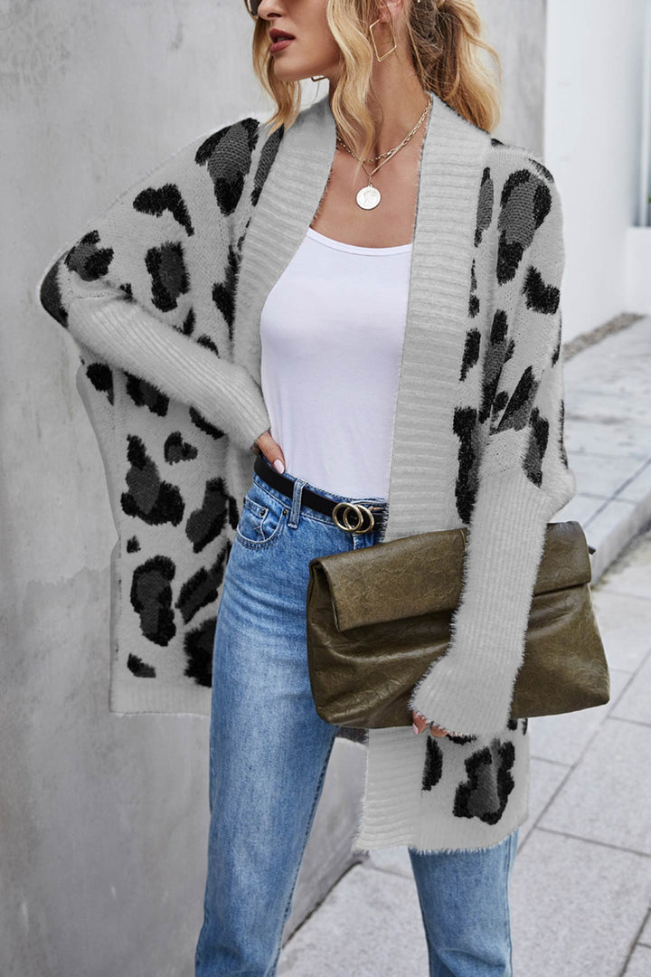Stilla | Åben Leopardmønster Cardigan Foran
