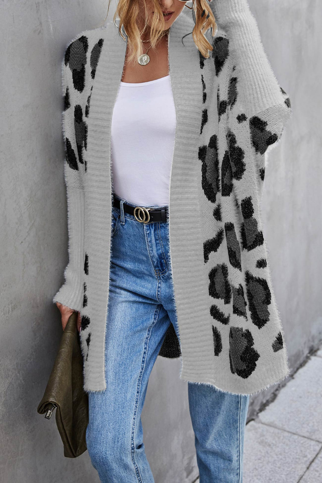 Stilla | Åben Leopardmønster Cardigan Foran
