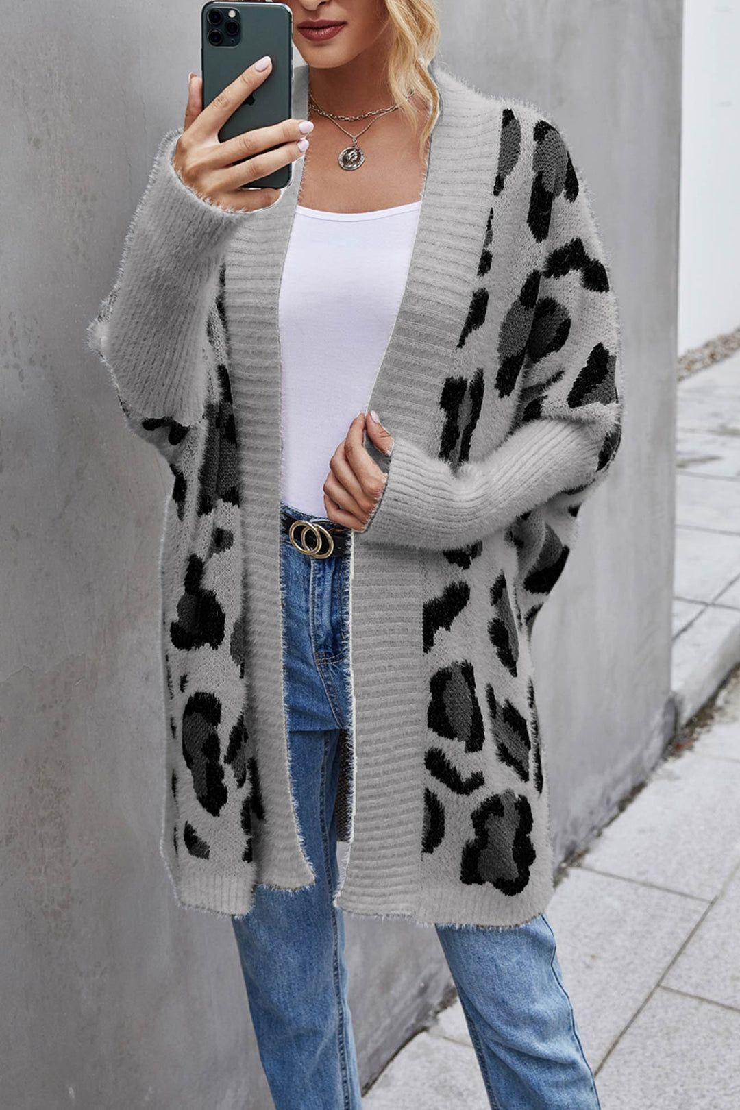 Stilla | Åben Leopardmønster Cardigan Foran