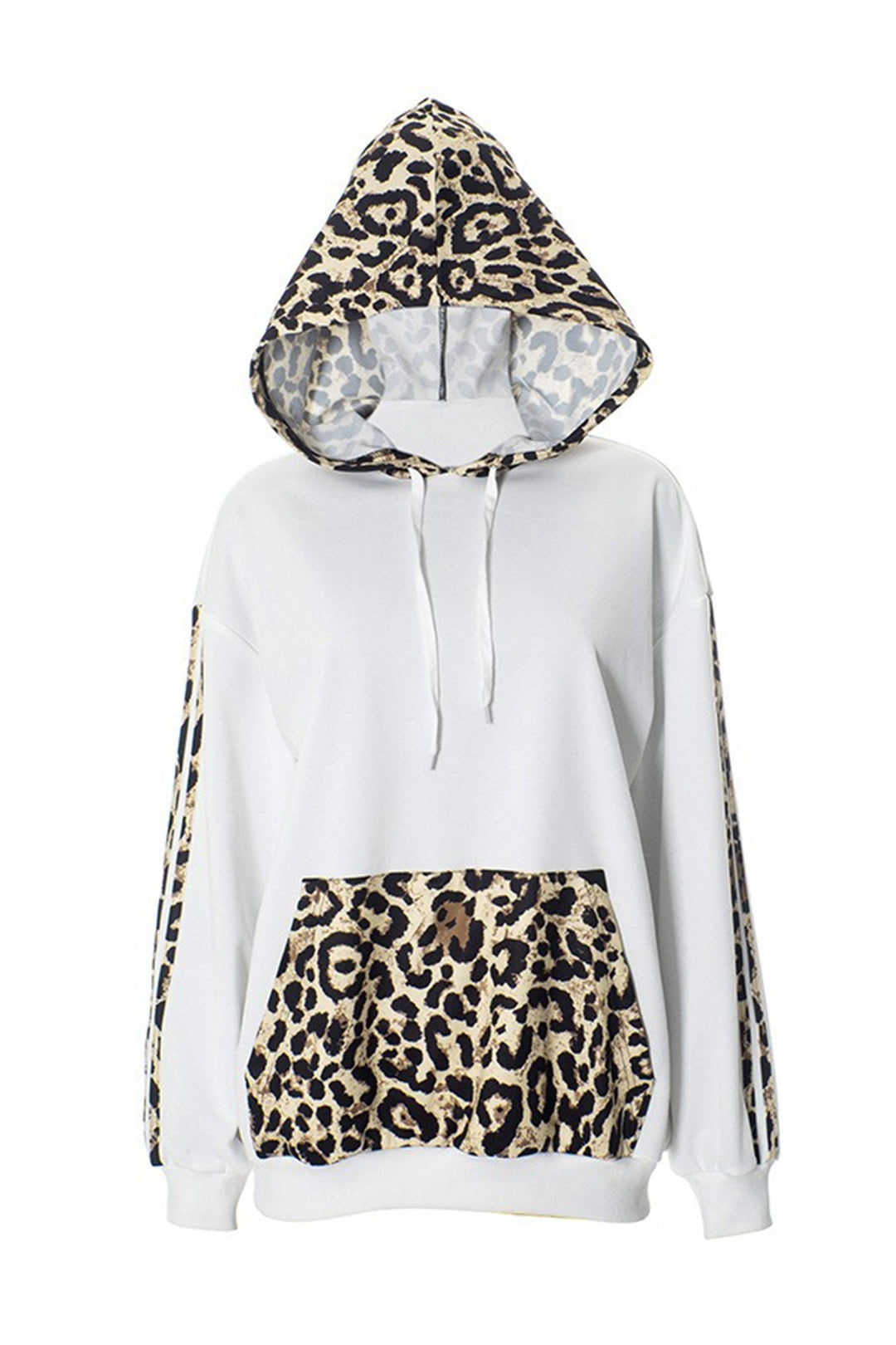 Stilla | Hættetrøje med trykt leopard patchwork og afslappet pasform