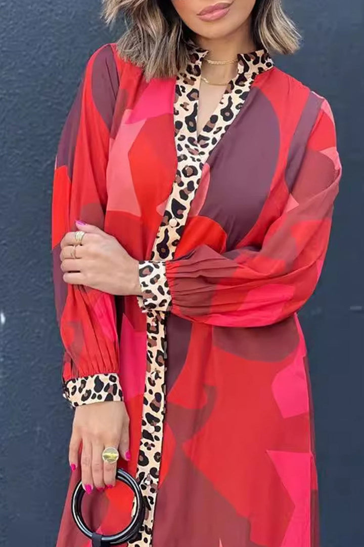 Stilla | Lang Kjole Med Leopard Patchwork og Knapper