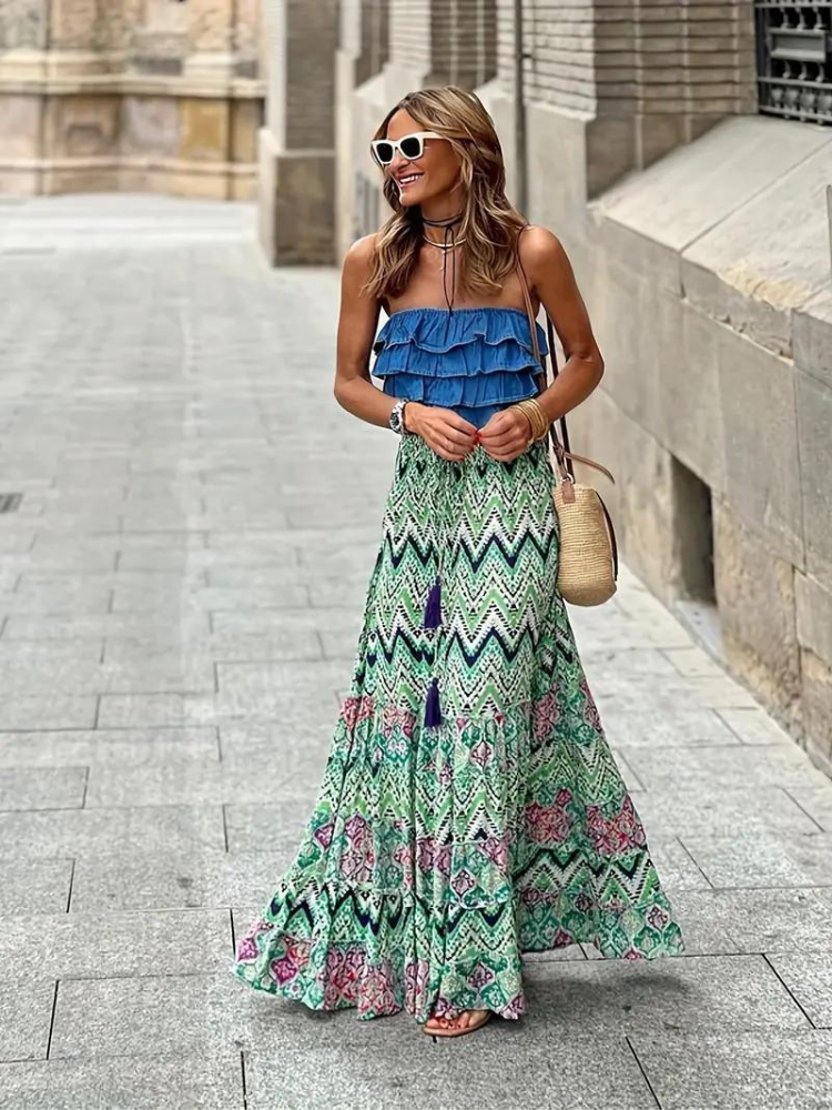 Skovae | Maxi Skirt Farverig Boho-flæser Skirt