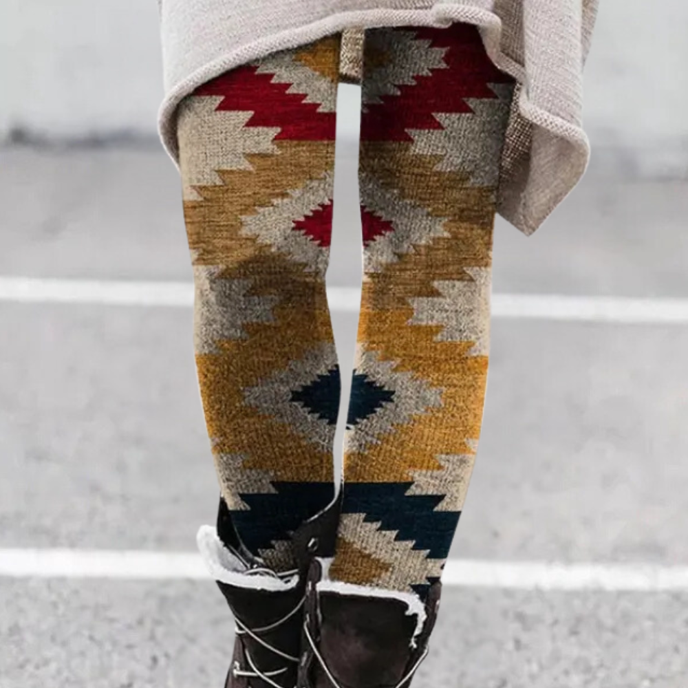 Stilla | Leggings Tætsiddende Blød og Åndbar Strik Geometrisk Mønster Fuld Længde