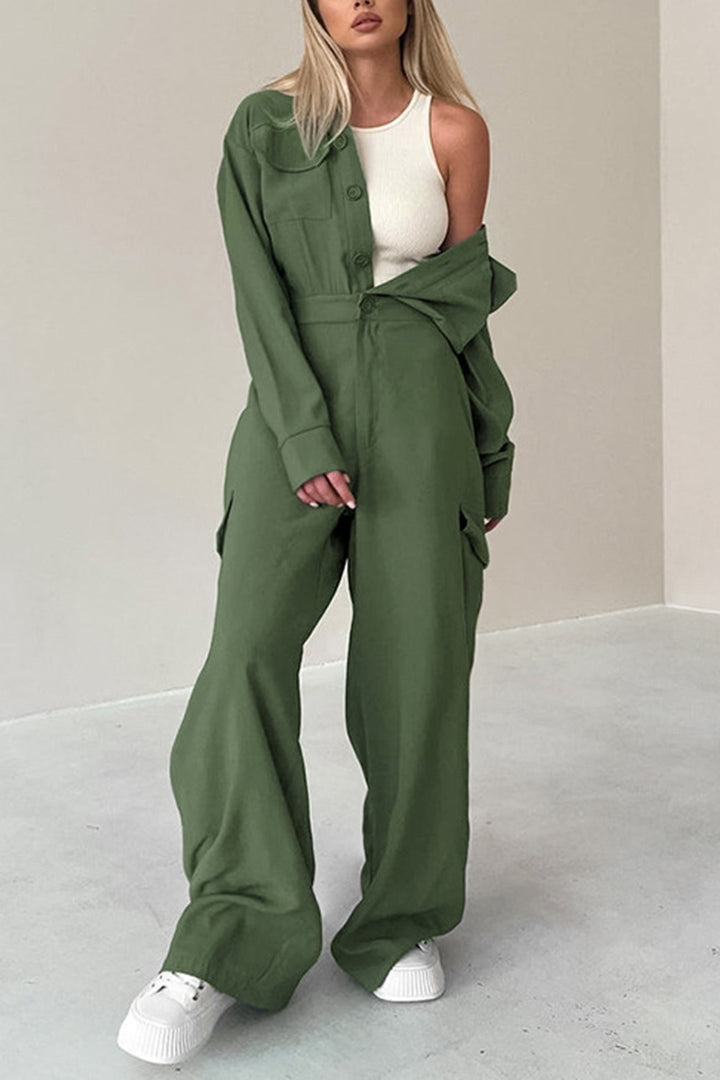 Stilla | Enkle Cargo Jumpsuits Med Knapper og Lange Ærmer