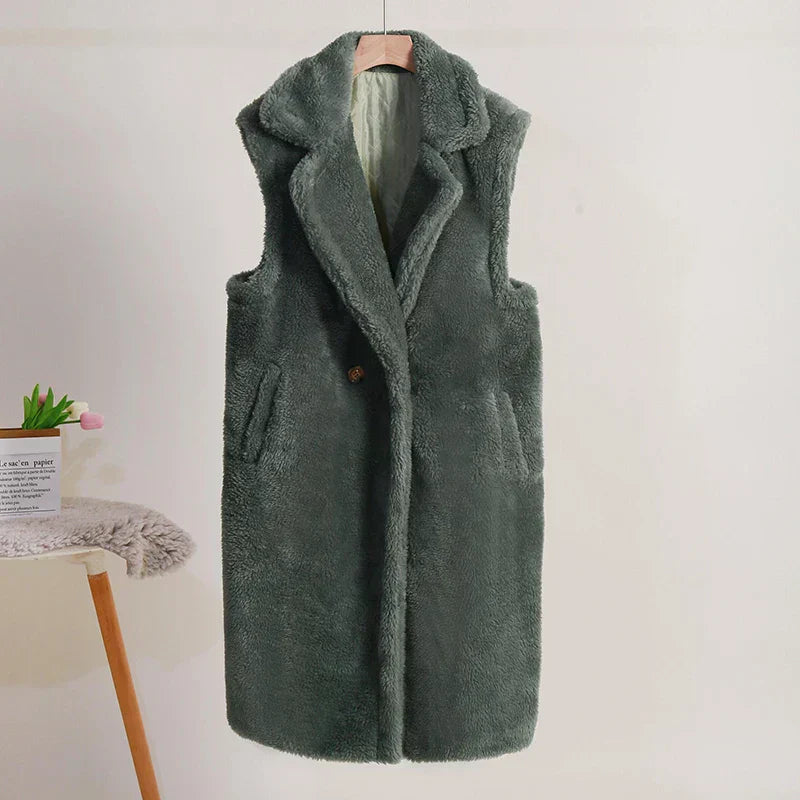 Stilla | Teddy Vest Uden Ærmer Størrelse Plus Pasform Plydsstruktur Mellemlang Store Revers