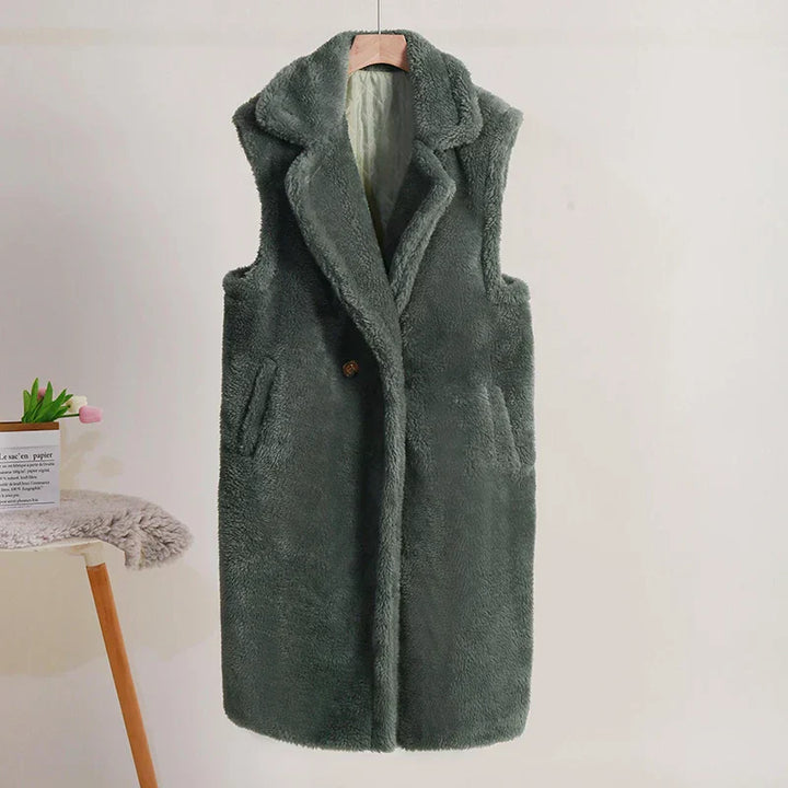 Stilla | Teddy Vest Uden Ærmer Størrelse Plus Pasform Plydsstruktur Mellemlang Store Revers