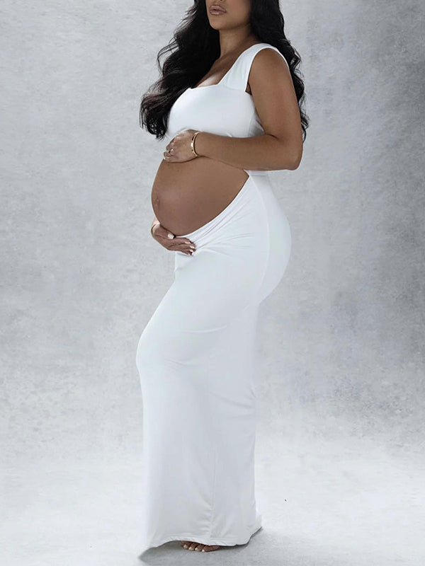 Stilla | Bianco Hulmønster Uregelmæssig Tynd Maxi Maternity Kjoler