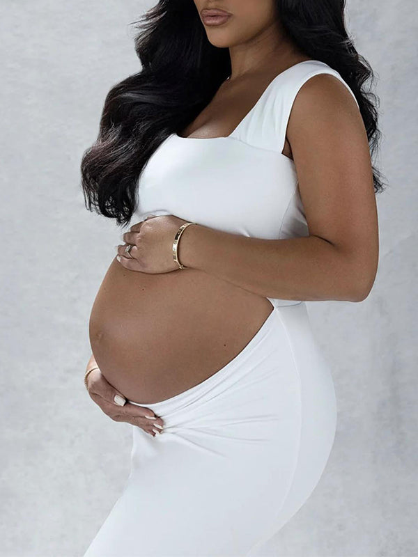 Stilla | Bianco Hulmønster Uregelmæssig Tynd Maxi Maternity Kjoler
