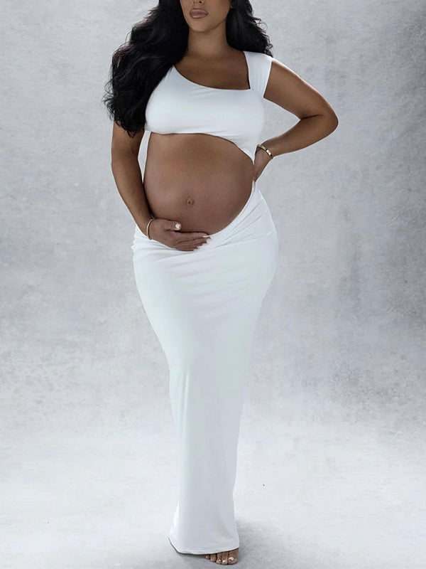 Stilla | Bianco Hulmønster Uregelmæssig Tynd Maxi Maternity Kjoler