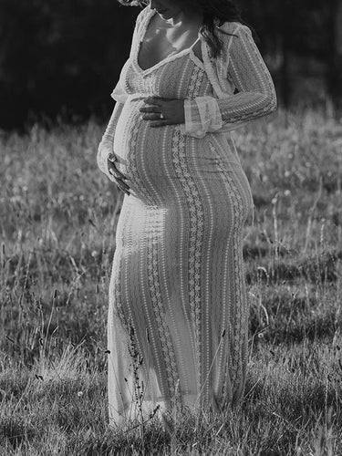 Stilla | Abrikos Dantel 2 Stykker Side Slids V-hals Underkjole Maxi Kjoler Elegante Fotografiske Premamma