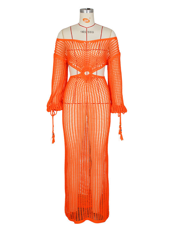 Stilla | Orange Fransk Transparent Ferie Strand Tynd Maxi Maternity Kjoler
