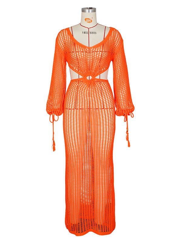 Stilla | Orange Fransk Transparent Ferie Strand Tynd Maxi Maternity Kjoler