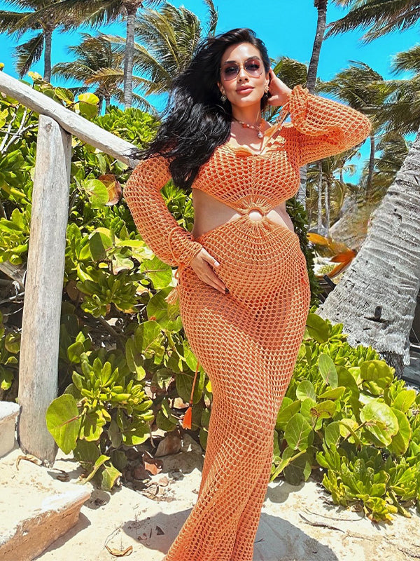 Stilla | Orange Fransk Transparent Ferie Strand Tynd Maxi Maternity Kjoler