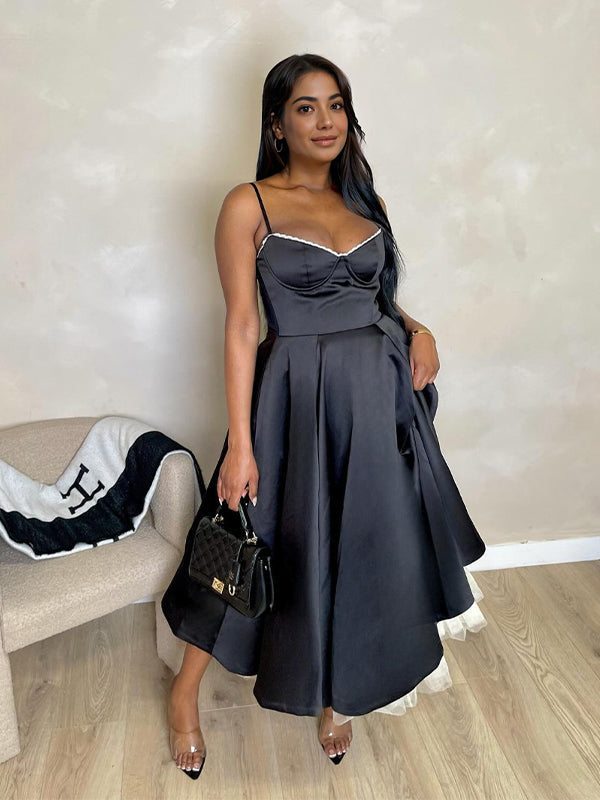 Stilla | Nero Dobbelt Lag Chiffon Underkjole V-hals Cocktail Maxi Graviditetskjoler