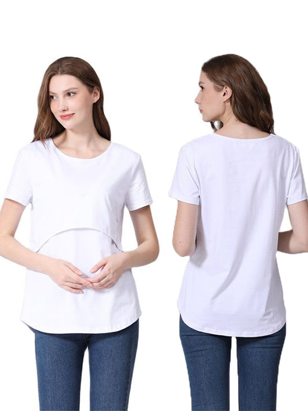 Stilla | Ensfarvet Kortærmet Hverdag T-shirt Til Graviditet Amning