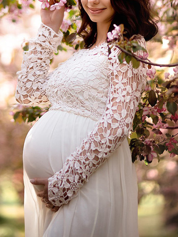 Stilla | Patchwork Rundhalset Elegante Mode Kjoler Til Fotoshoots in Blonder