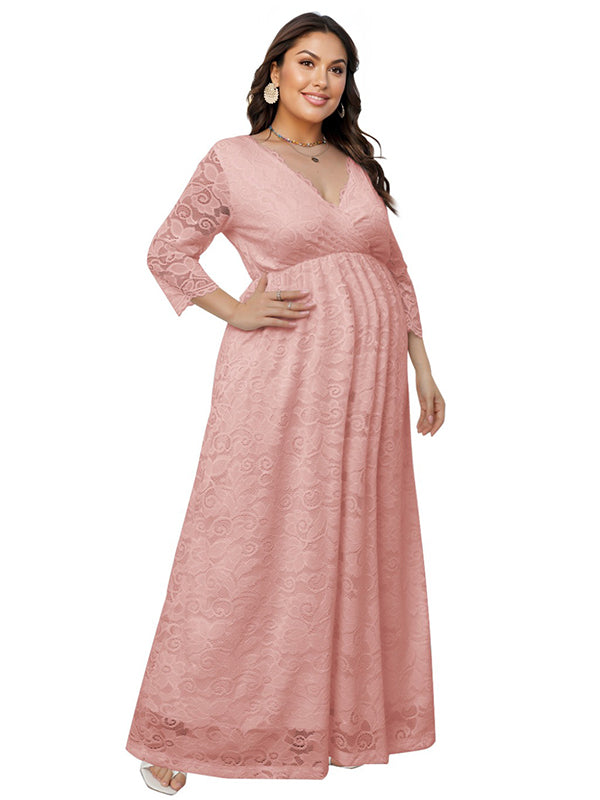 Stilla | Elegante Blonde Broderi V-hals Fest Maxi Kjoler Ceremonielle Premammaer