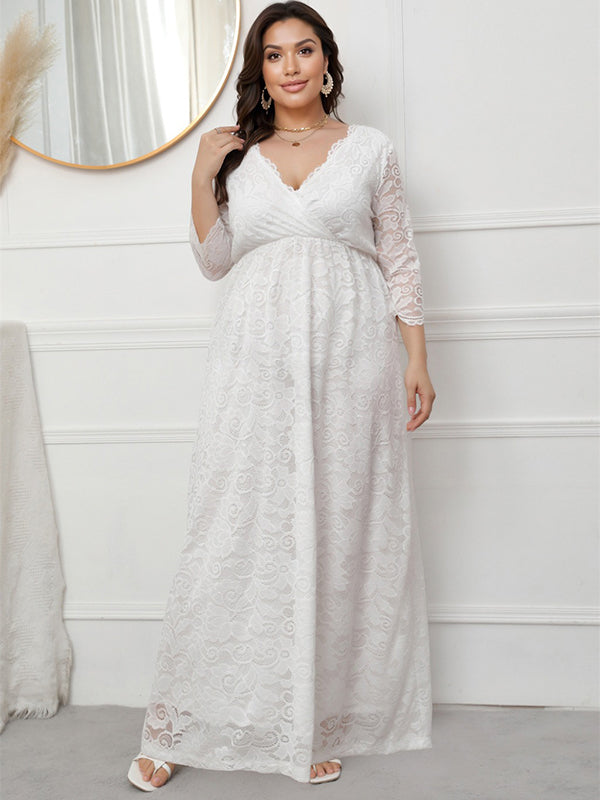 Stilla | Elegante Blonde Broderi V-hals Fest Maxi Kjoler Ceremonielle Premammaer