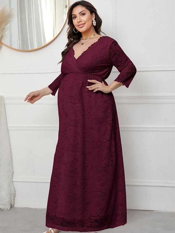 Stilla | Elegante Blonde Broderi V-hals Fest Maxi Kjoler Ceremonielle Premammaer