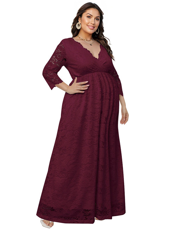 Stilla | Elegante Blonde Broderi V-hals Fest Maxi Kjoler Ceremonielle Premammaer
