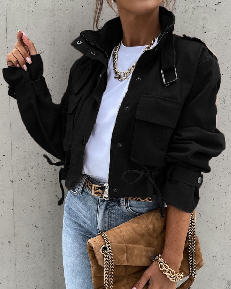 Stilla | Dame Kort Button-Down Utility-Jakke