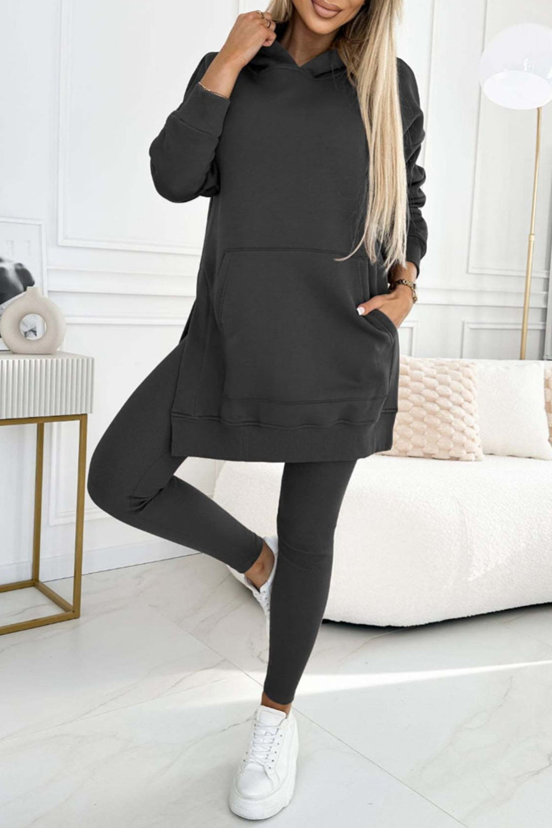 Stilla | Hoodie Leggings med Slids Mellem Lang