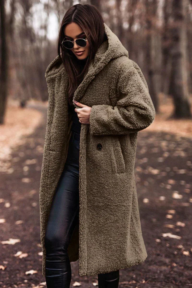 Stilla | Tina Lange Oversized Teddyjakke med Hætte til Damer