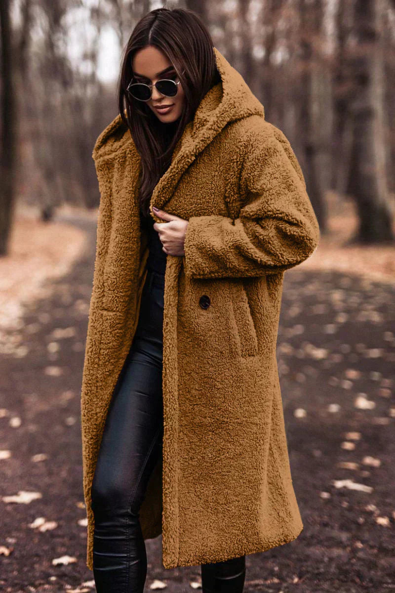 Stilla | Tina Lange Oversized Teddyjakke med Hætte til Damer