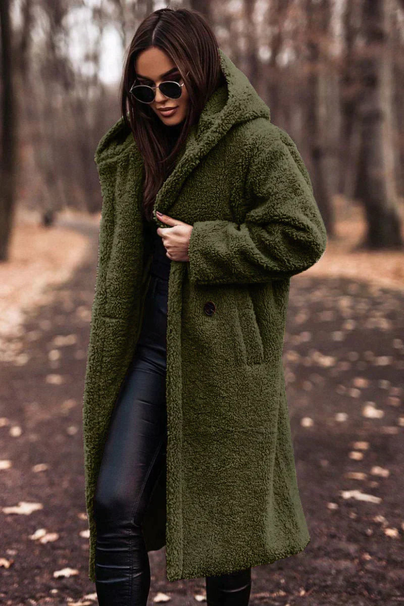 Stilla | Tina Lange Oversized Teddyjakke med Hætte til Damer