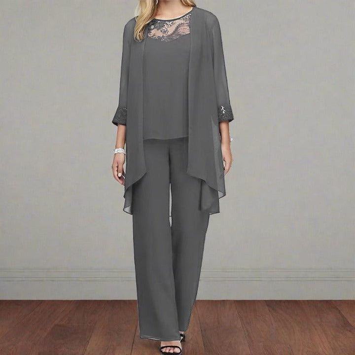 Stilla | Hals Blonde Chiffon Cardigan & Lige Bukser