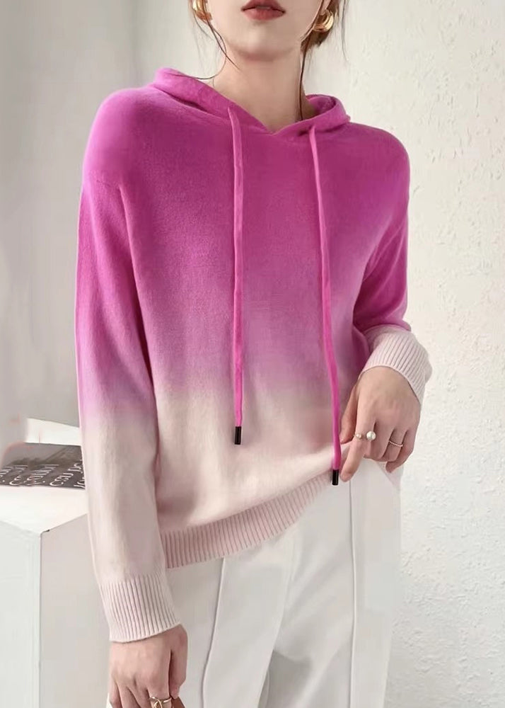 Stilla | Farveovergang Patchwork Uldstrikpullover med Hue Efterår