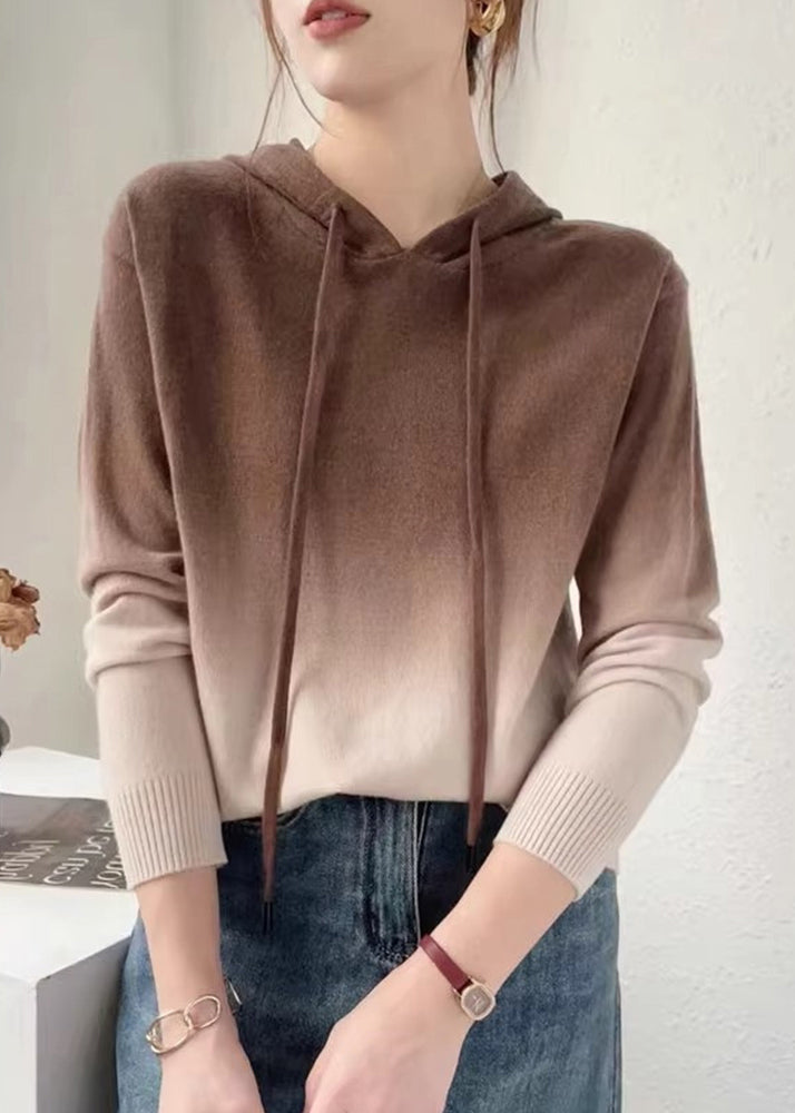 Stilla | Farveovergang Patchwork Uldstrikpullover med Hue Efterår