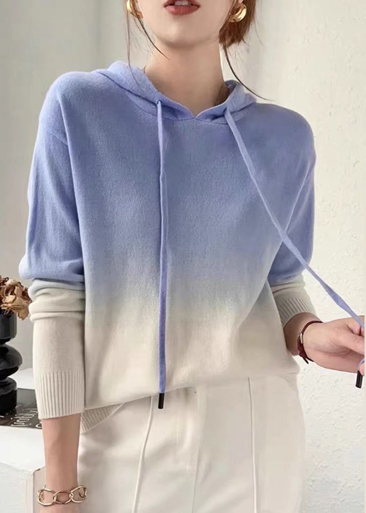 Stilla | Farveovergang Patchwork Uldstrikpullover med Hue Efterår