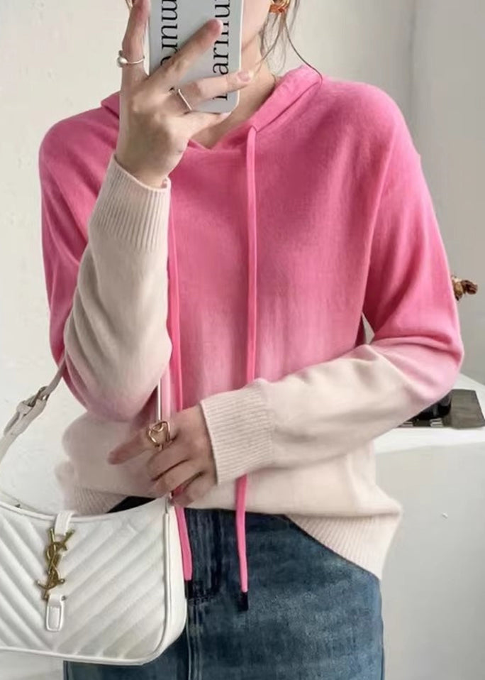 Stilla | Farveovergang Patchwork Uldstrikpullover med Hue Efterår