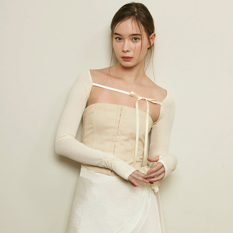 Dame Elegant Korset-stil Overdel med Langærmet Detalje Stilla
