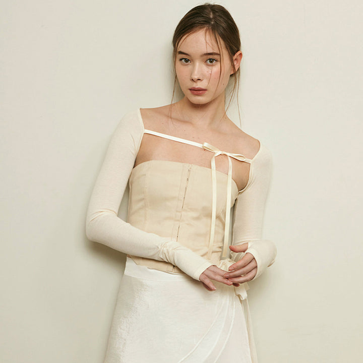 Dame Elegant Korset-stil Overdel med Langærmet Detalje Stilla